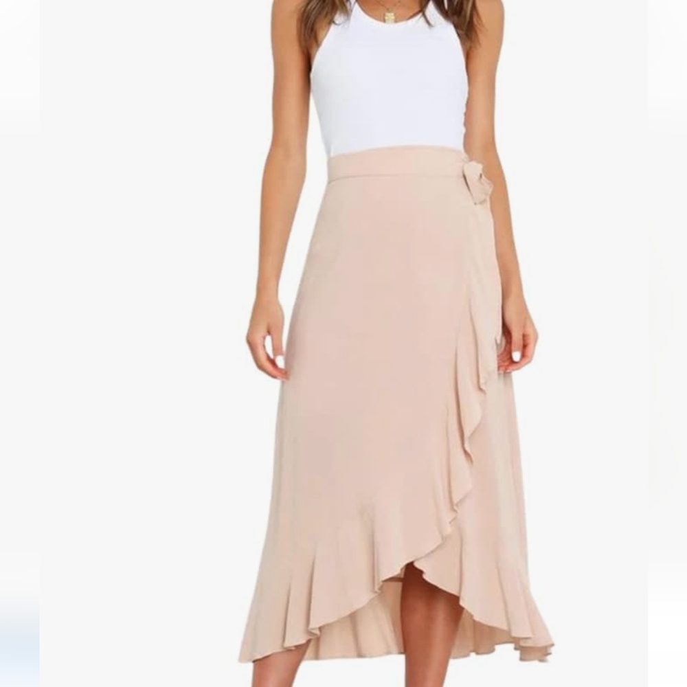 NWT High Waisted Wrap Ruffle Hem Split Midi Skirt Medium
